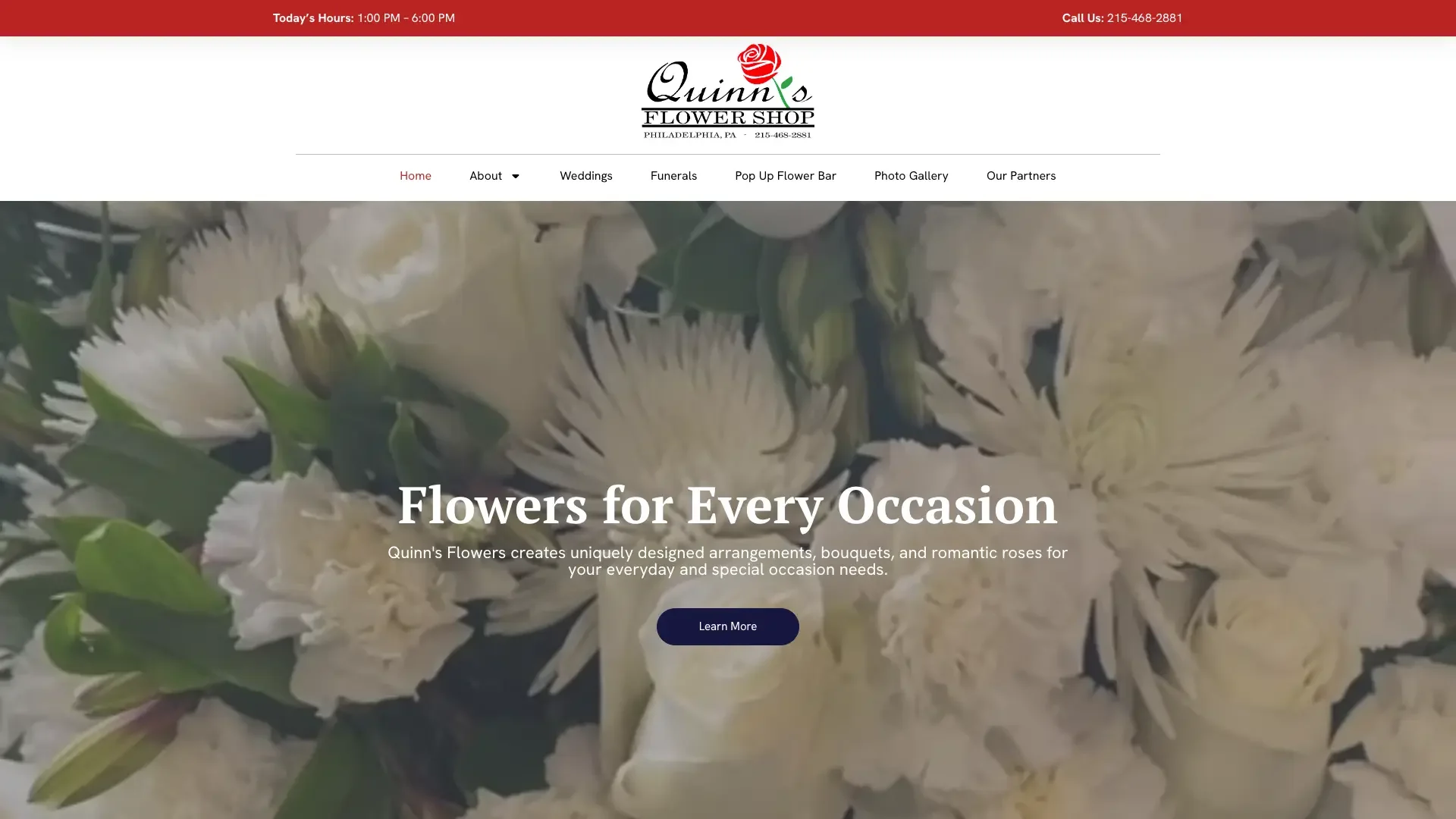 Quinn’s Flower Shop's website designed by Unparalleled Developers, LLC