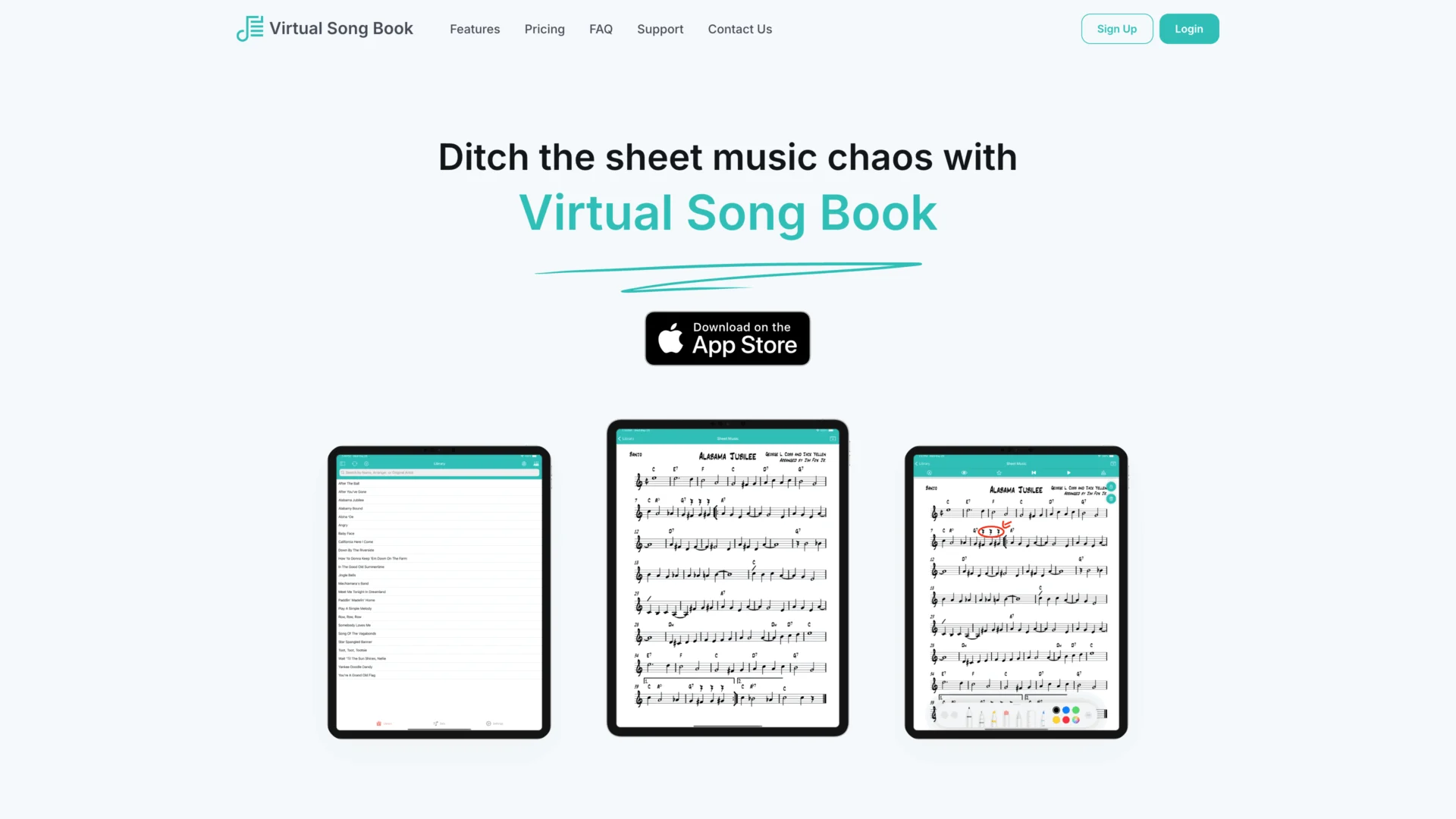 Virtual Song Book's website designed by Unparalleled Developers, LLC