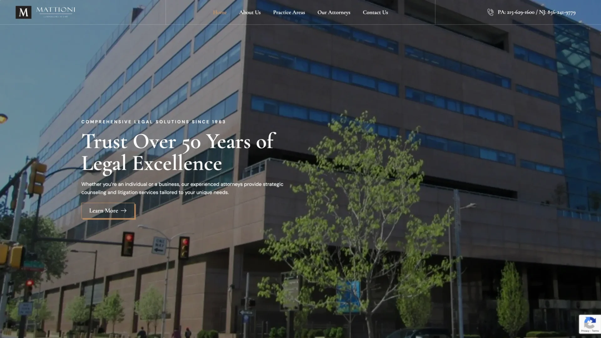 Mattioni Counselors at Law's website designed by Unparalleled Developers, LLC