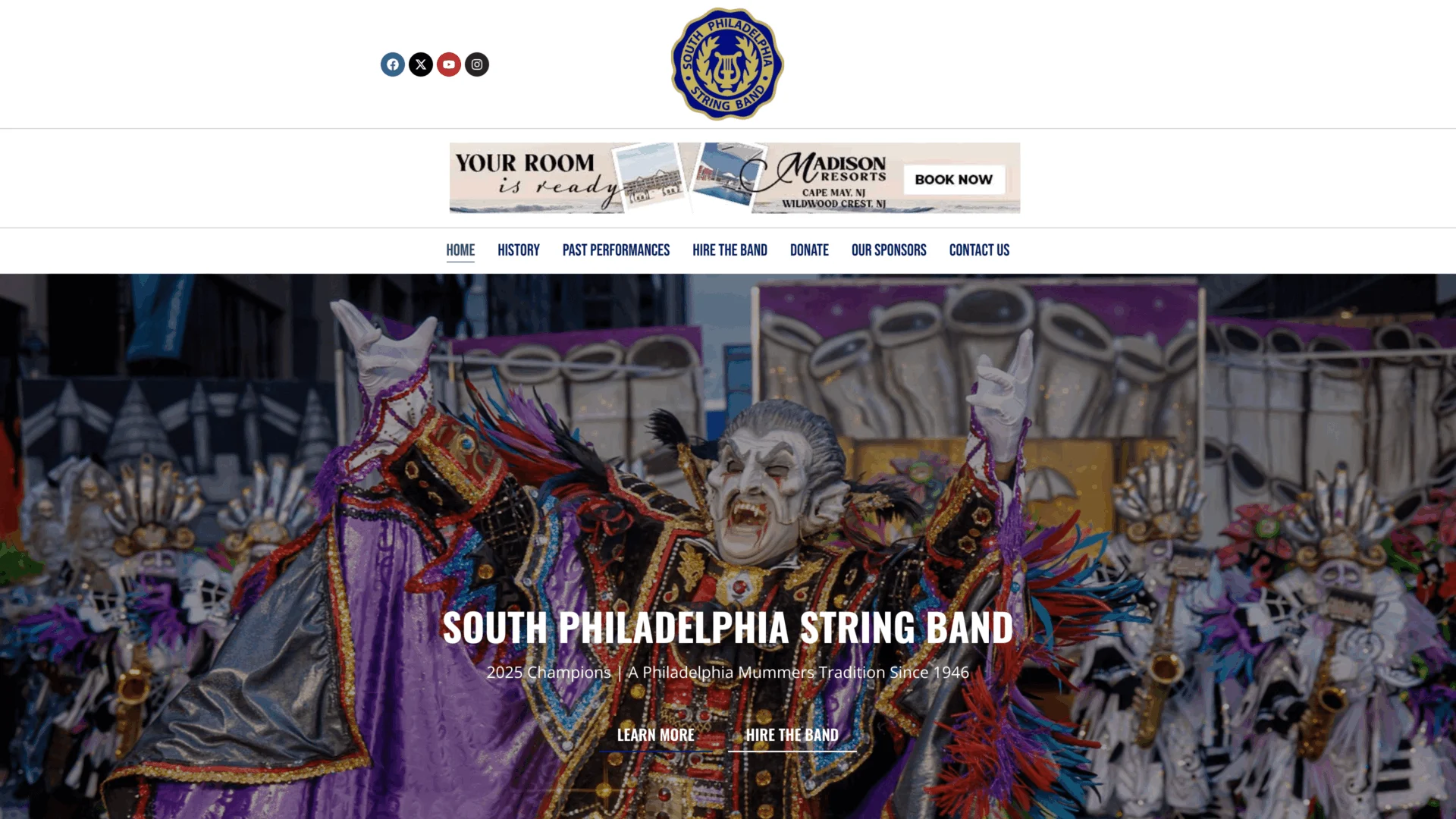 South Philadelphia String Band's website designed by Unparalleled Developers, LLC